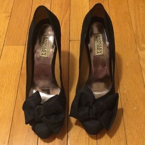 Badgley Mischka Black Suede Bow Heels